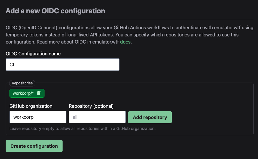 OIDC configuration screenshot