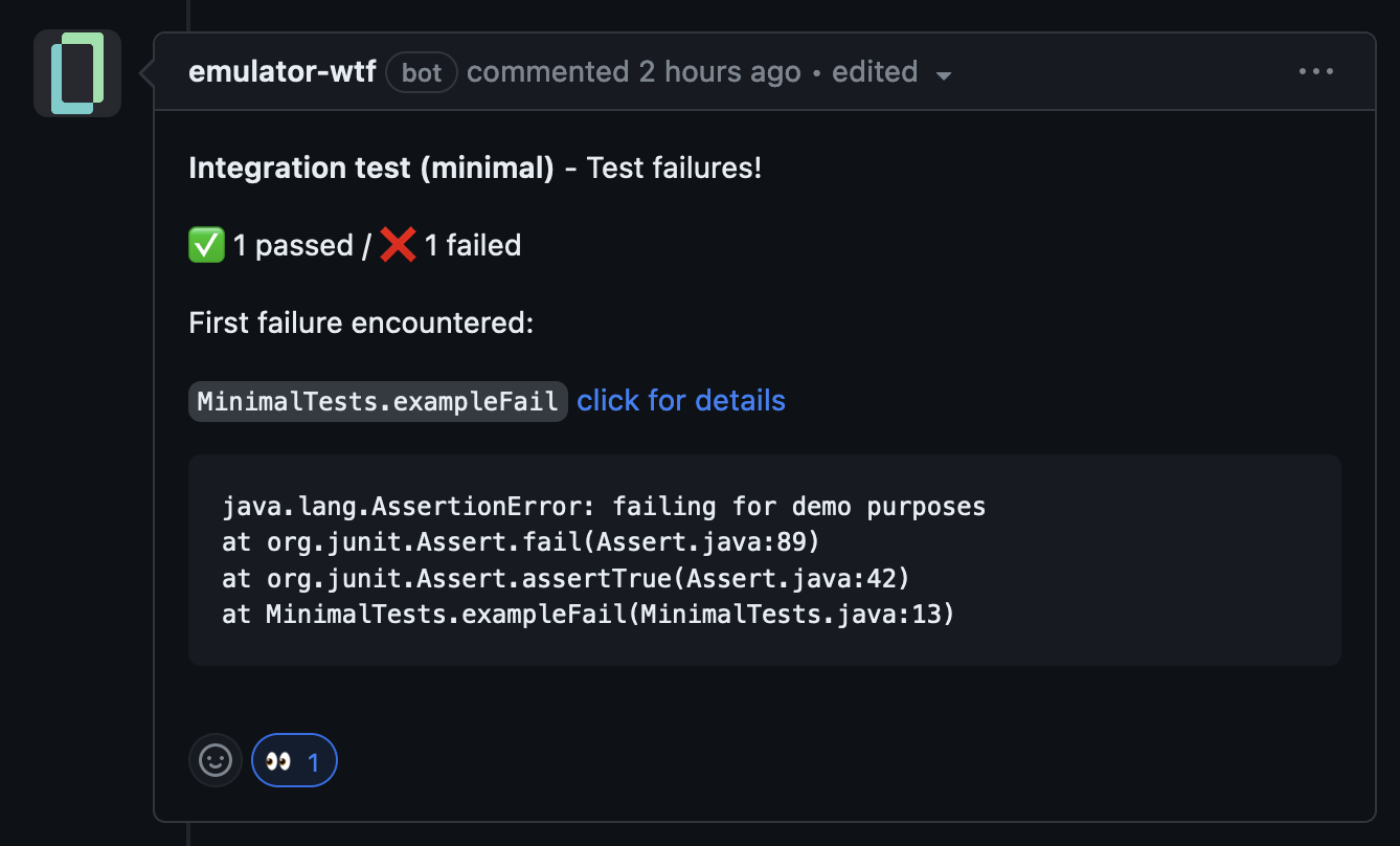 GitHub PR comment about a failed test