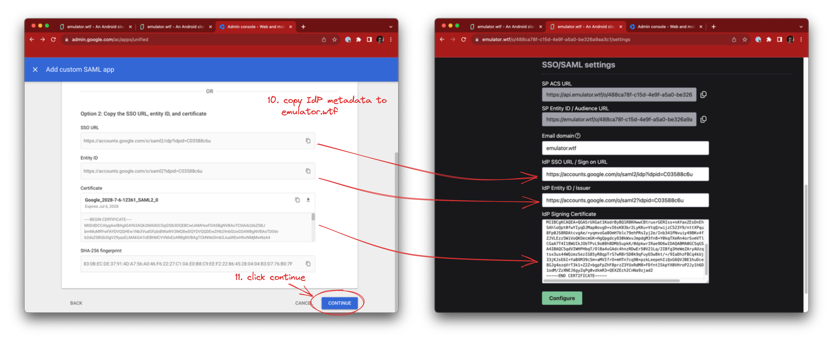 Copying SAML app details from Google Workspace