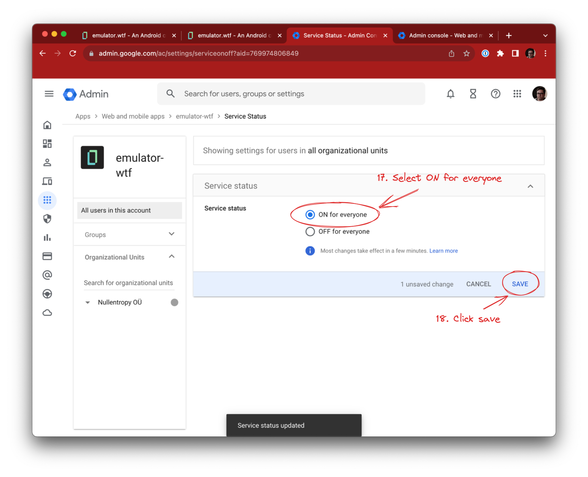 Enabling SAML app for users in Google Workspace