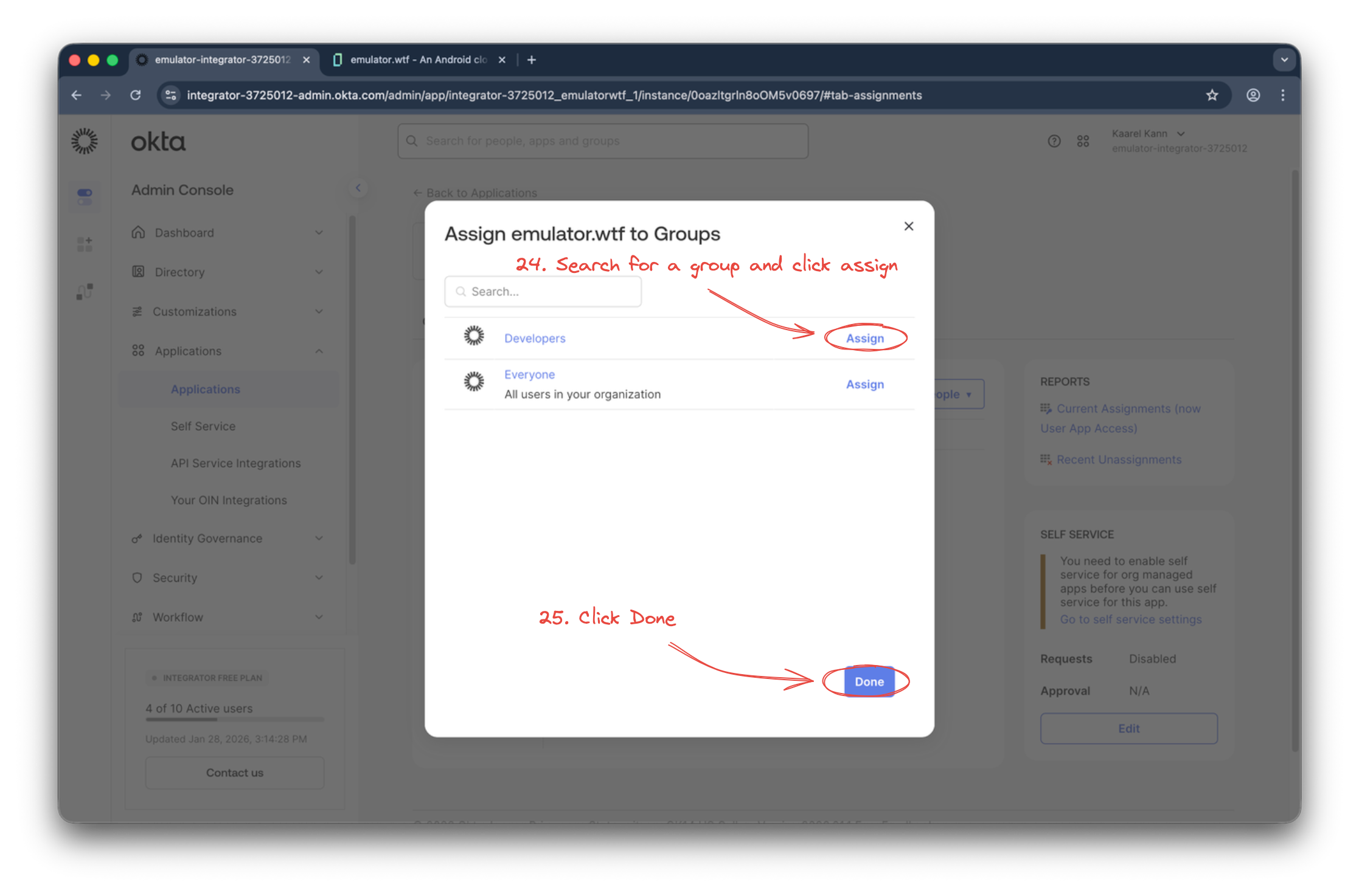 Assign OKTA group to emulator.wtf app
